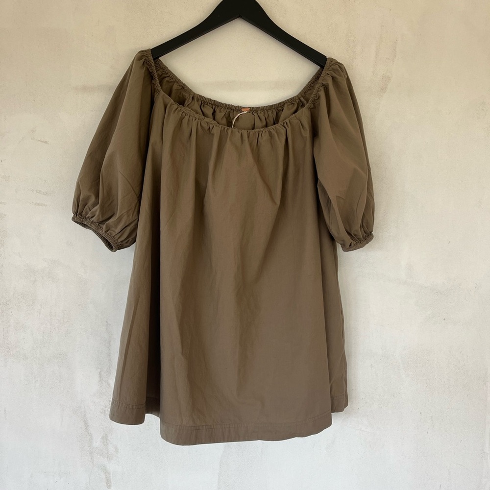 FREE PEOPLE ❌SOLD❌ •Olive green khaki mini dress puff sleeves size small
